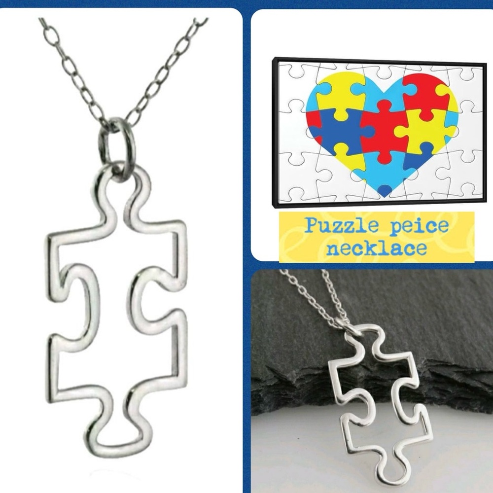 - autism charm puzzle peice awareness necklace silver or black cord chain